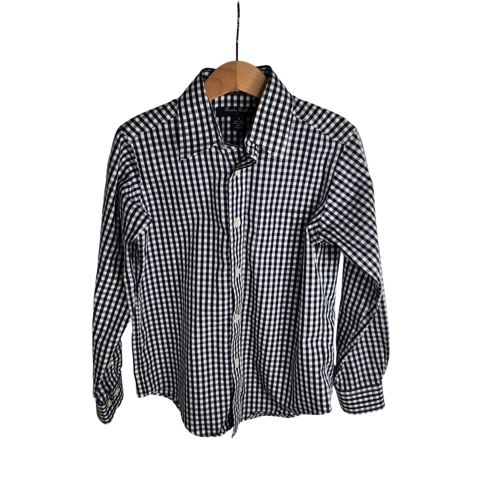 Brooks Brothers Fleece 100% Cotton‎ Button Up Shirt Boys Size Small Blue Check